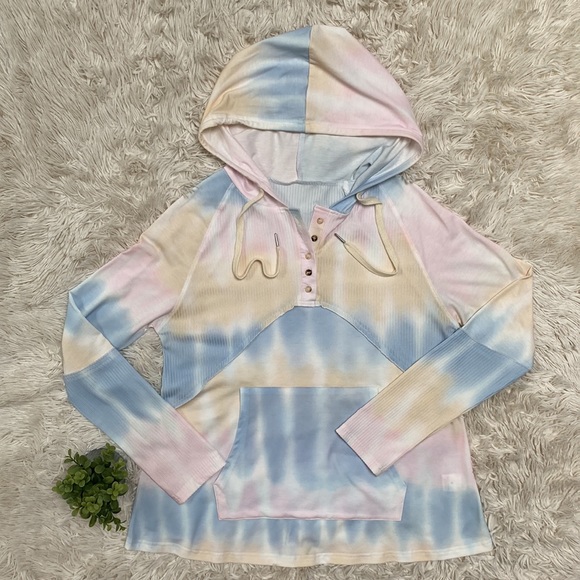 Boutique Tie Dye Hooded Top 💗 Pink Blue Yellow & White - Picture 3 of 14